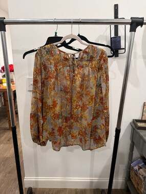 Maurice’s Plus Size Metallic Floral Autumn Leaf Sheer Blouson Sleeve Top